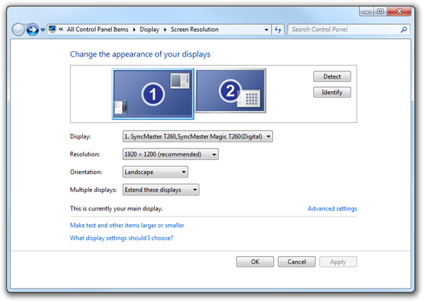 Adjusting the screen resolution in Windows 7